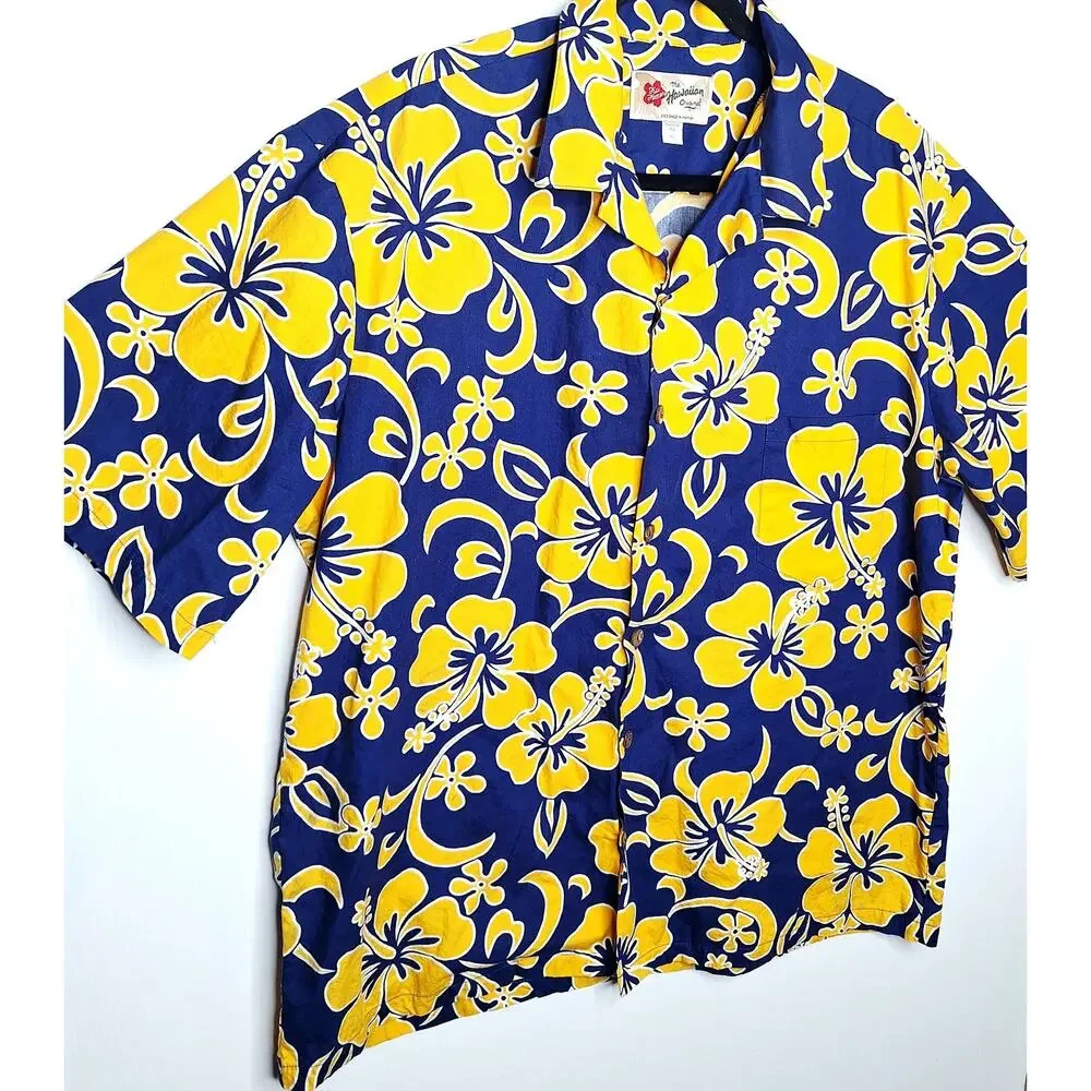 Hilo Hattie Hawaiian Shirt Mens XL Floral Hibiscus Cotton Camp Berkeley Warriors